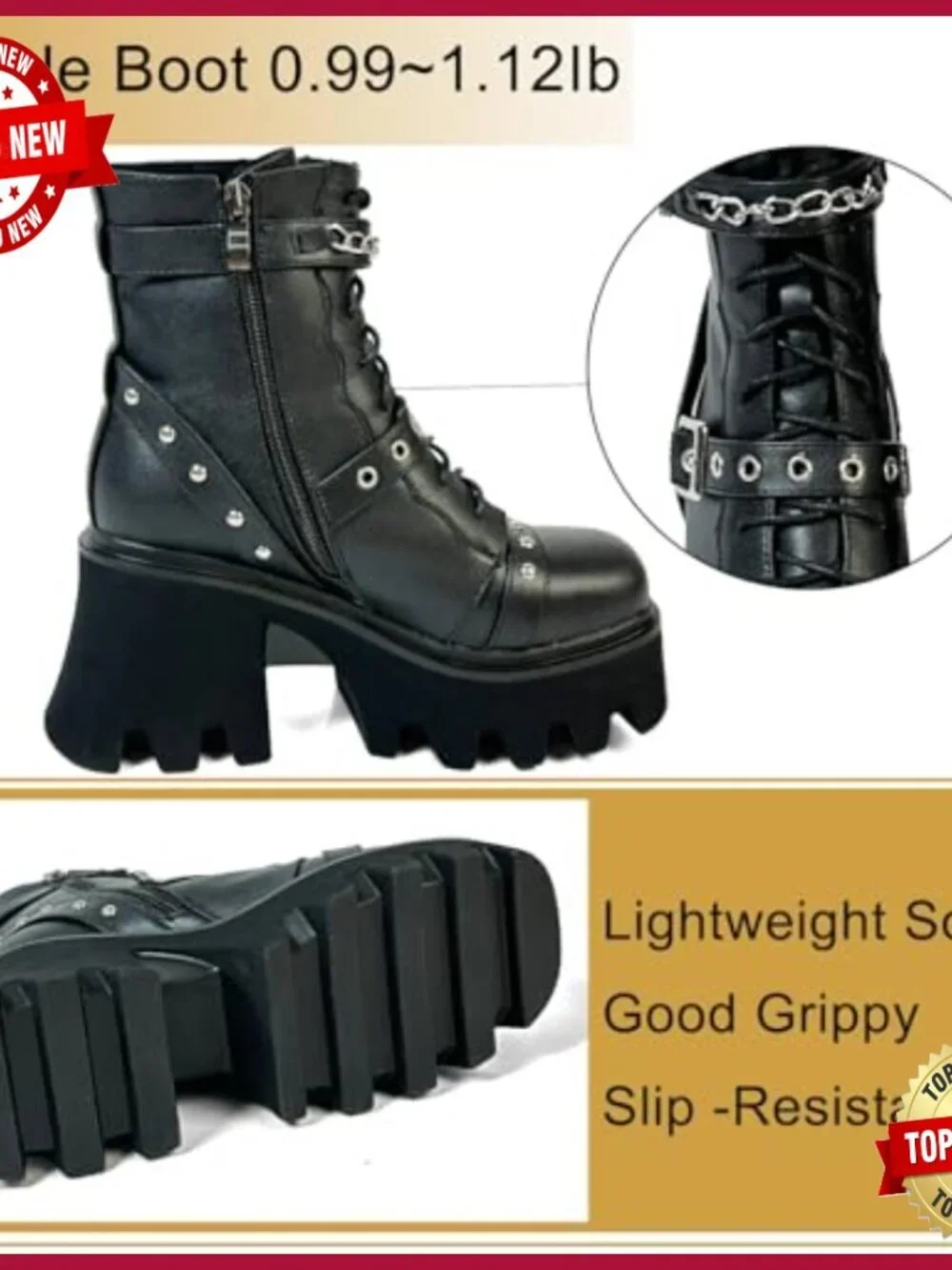 Goth Platform Combat Booties Chunky Heel Lace Up Zip Punk Shoes
